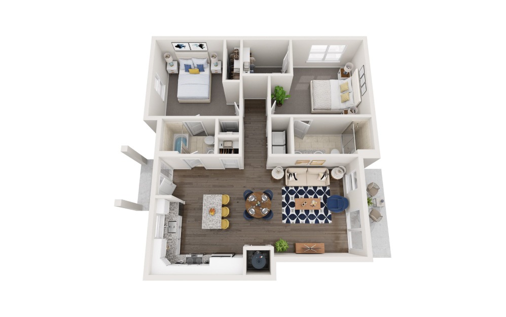 Berkshire - 2 bedroom floorplan layout with 2 bathrooms and 1079 square feet