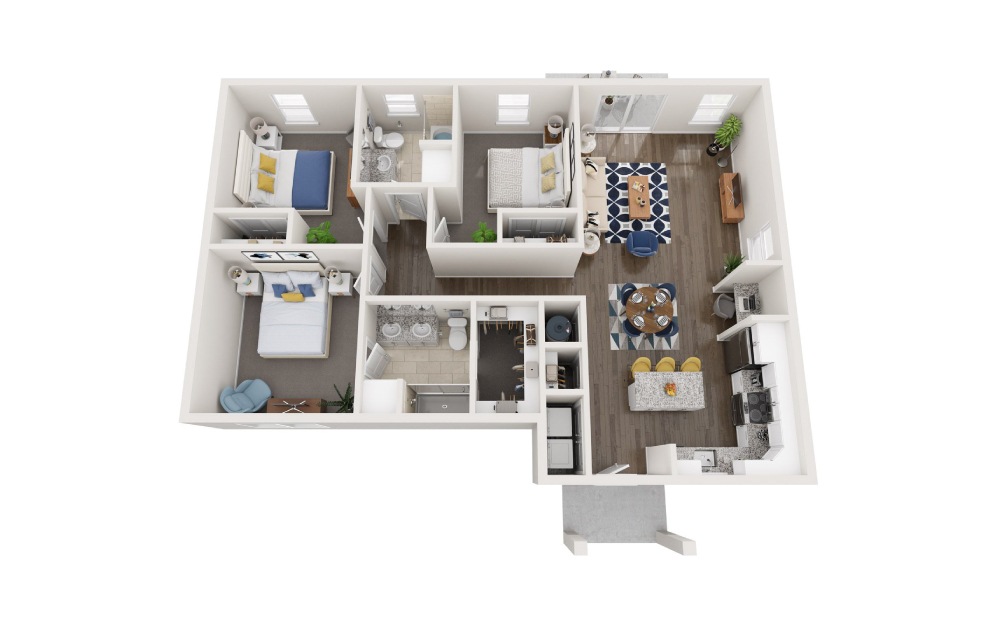 Diplomat - 3 bedroom floorplan layout with 2 bathrooms and 1370 square feet