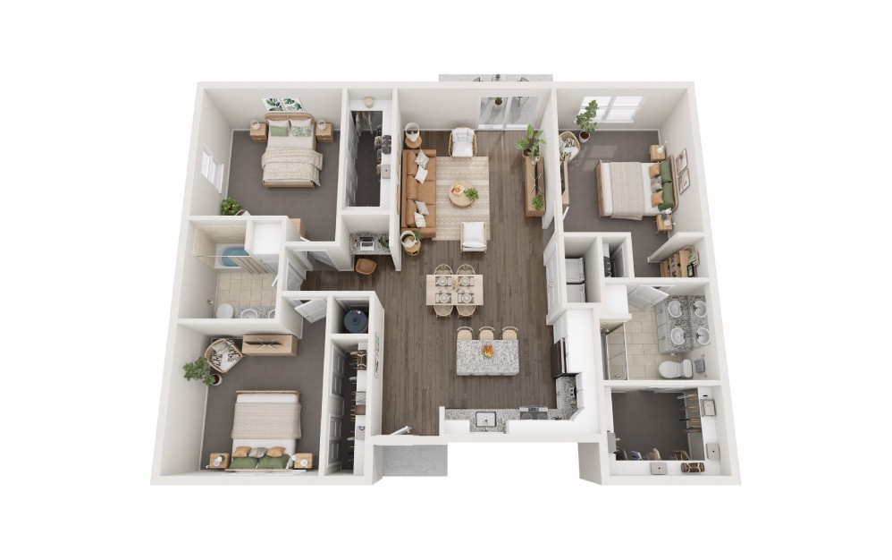 Edison - 3 bedroom floorplan layout with 2 bathrooms and 1478 square feet